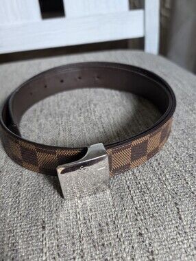 Authentic Louis Vuitton Damier Ebene Belt with Silver Buckle